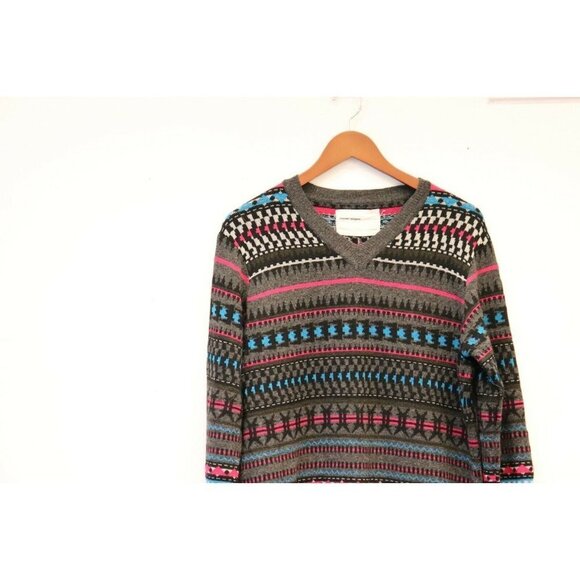 Nozomi Ishiguro Men's Medium Gray Pullover Sweater Japanese Knit Striped Jumper - Picture 2 of 7